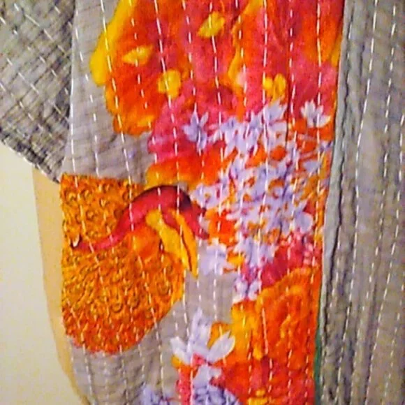 Kantha "Free Spirit" Long Kimono Reversible XL & Under Peacocks Handmade New - Picture 8 of 16